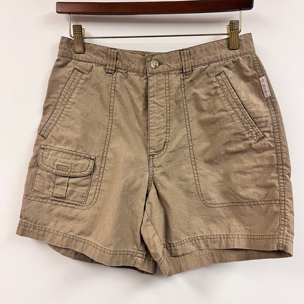 Vintage Women's Columbia cargo hiking shorts khaki flat front elastic waist sz 8